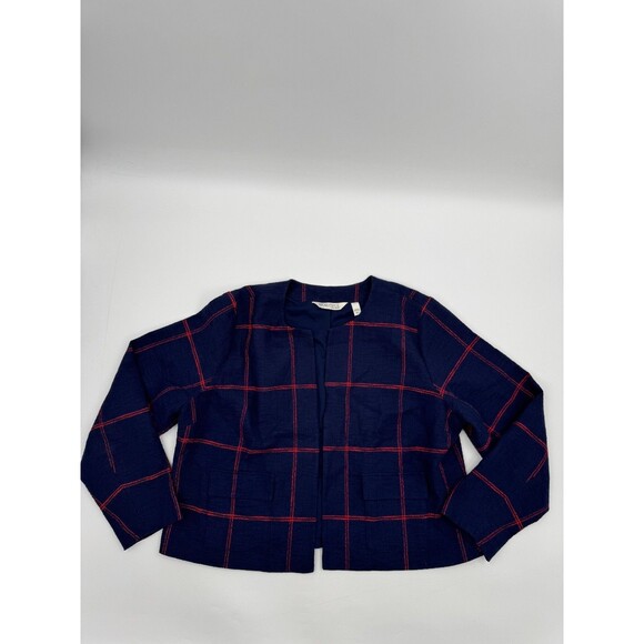 Beautiful by Lawrence Zarian Blazer Women's XL Blue Plaid Long Sleeve Open Front - Picture 1 of 14